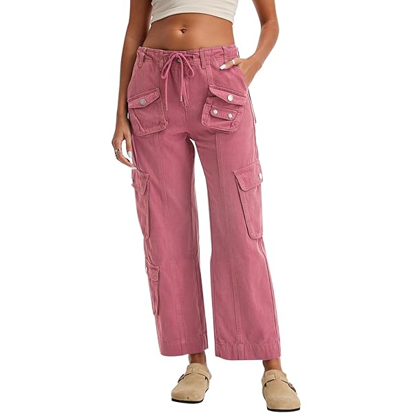 Amazon.com: GREAIDEA Cargo Pants for Women Low Rise Drawstring
